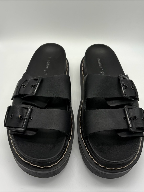 Madden Girl Shoes - Madden Girl Black Double-Strap Buckle Dizzy Platform Slides Size 9